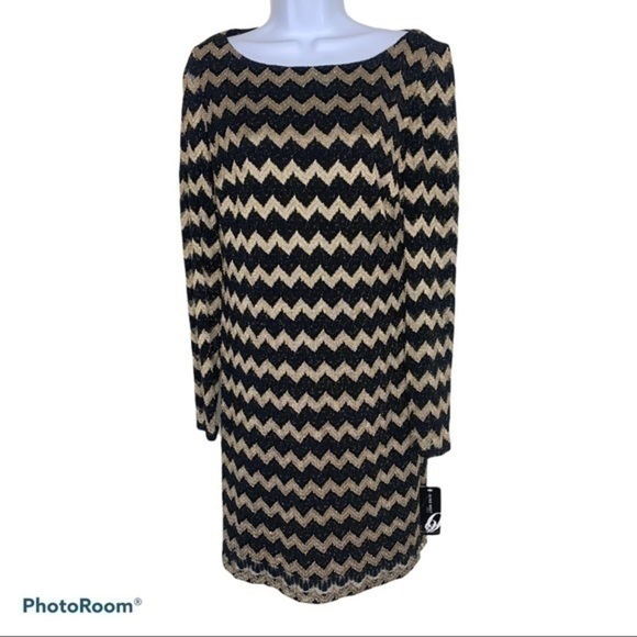 Nine West black & gold chevron cocktail dress - Picture 2 of 8